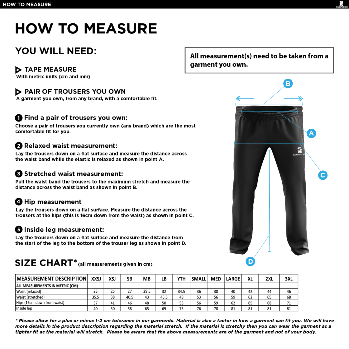 William Brookes Staff Poplin Track Pant - male - Size Guide