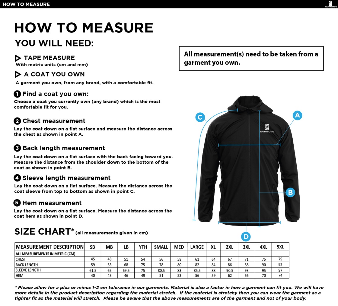 William Brookes Staff Training Jacket Navy / White - Size Guide